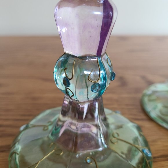 PartyLite Mardi Gras Colorful Tapered Candlestick Holder Pair Set of Two 5" Tall - Picture 6 of 17